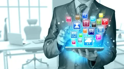 Business man using tablet PC 스톡 일러스트