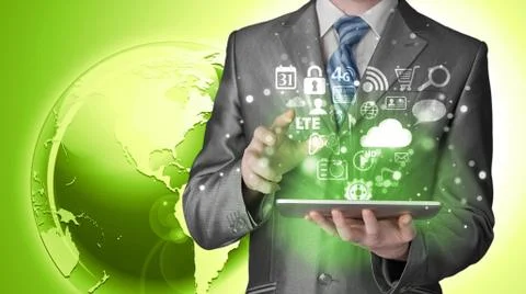 Business man using tablet PC Illustrazione stock