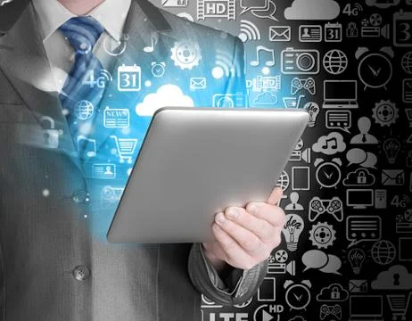 Business man using tablet PC 스톡 일러스트