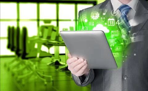 Business man using tablet PC Illustrazione stock