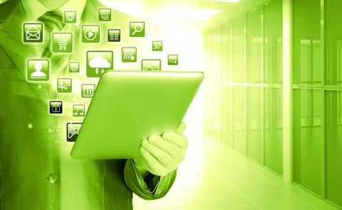 Business man using tablet PC Illustrazione stock