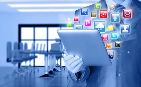 Business man using tablet PC Illustrazione stock