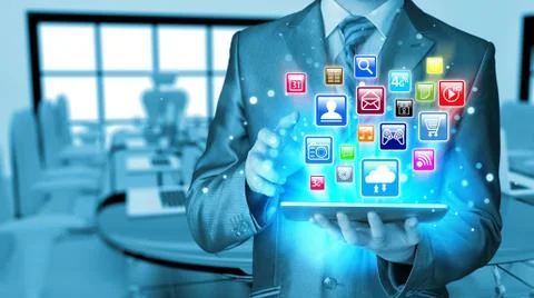 Business man using tablet PC 스톡 일러스트