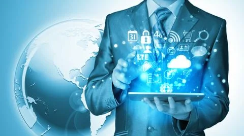 Business man using tablet PC Illustrazione stock