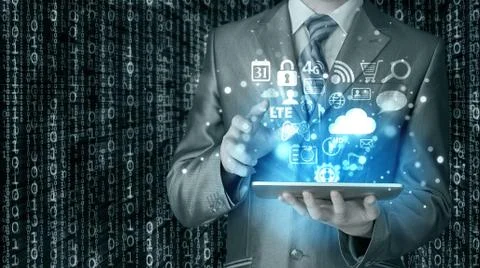 Business man using tablet PC Illustrazione stock