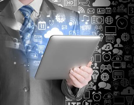 Business man using tablet PC Illustrazione stock