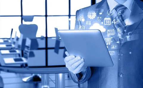 Business man using tablet PC 스톡 일러스트