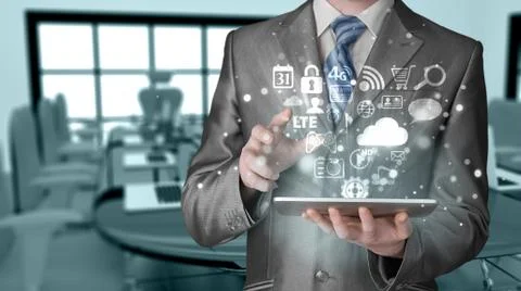 Business man using tablet PC 스톡 일러스트