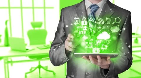 Business man using tablet PC 스톡 일러스트