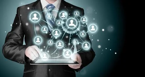 Business man using tablet PC social connection Stock-Illustration
