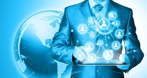 Business man using tablet PC social connection Illustrazione stock