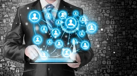 Business man using tablet PC social connection Stock Illustration