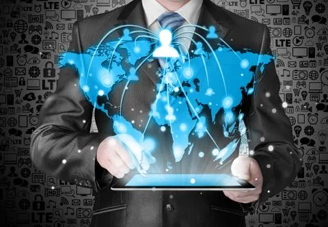 Business man using tablet PC social connection 스톡 일러스트