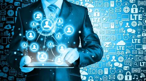 Business man using tablet PC social connection Stock Illustration