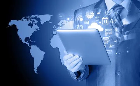 Business man using tablet PC Illustrazione stock