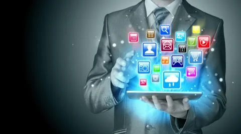 Business man using tablet PC Illustrazione stock