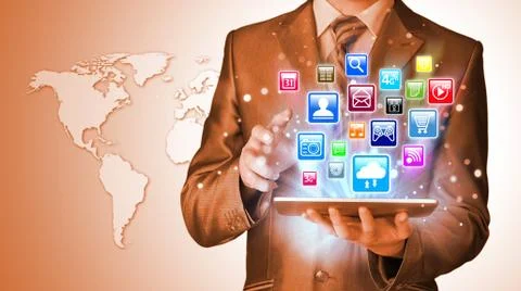 Business man using tablet PC 스톡 일러스트