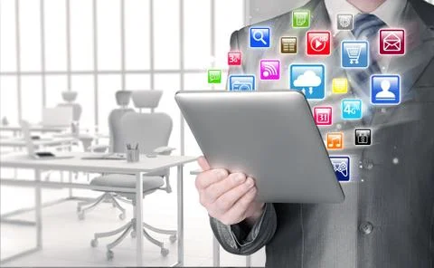 Business man using tablet PC Illustrazione stock