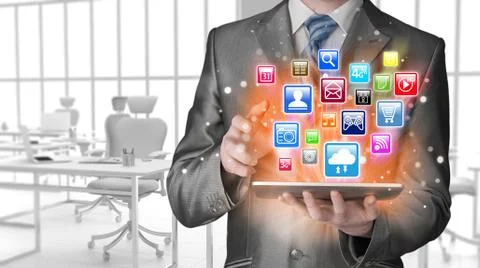 Business man using tablet PC Illustrazione stock