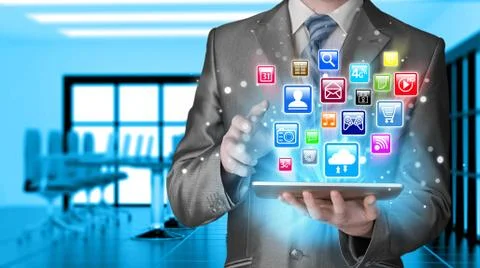 Business man using tablet PC Illustrazione stock