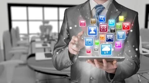 Business man using tablet PC Illustrazione stock