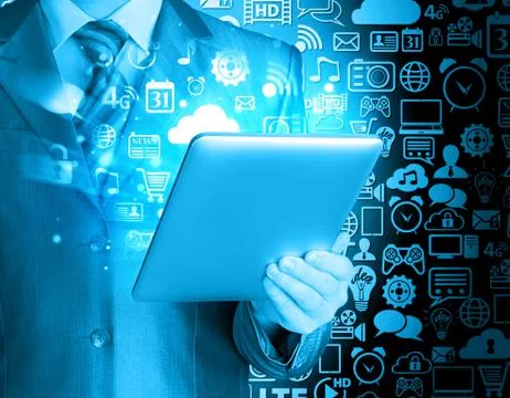 Business man using tablet PC Stock Illustration