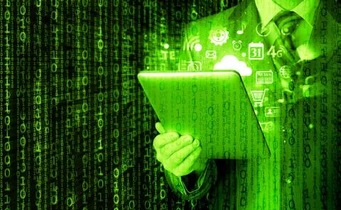 Business man using tablet PC Illustrazione stock