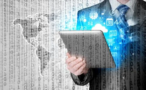 Business man using tablet PC Illustrazione stock