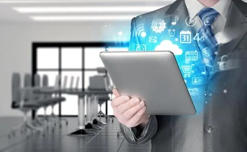 Business man using tablet PC 스톡 일러스트