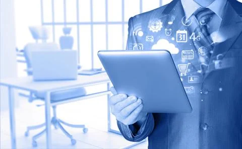 Business man using tablet PC 스톡 일러스트