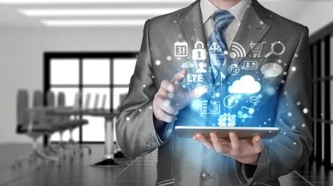 Business man using tablet PC Stock Illustration