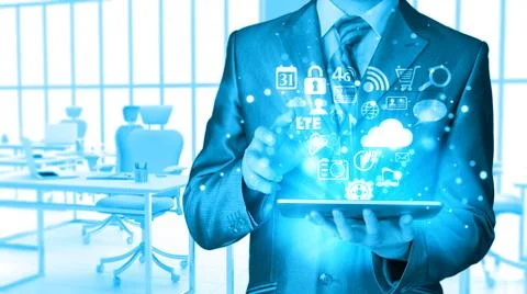 Business man using tablet PC Illustrazione stock