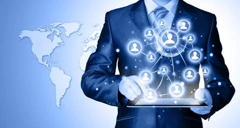Business man using tablet PC social connection 스톡 일러스트
