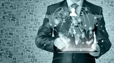 Business man using tablet PC social connection Illustrazione stock