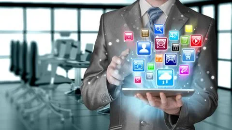 Business man using tablet PC Illustrazione stock