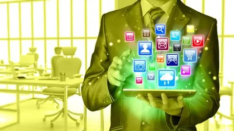Business man using tablet PC Illustrazione stock