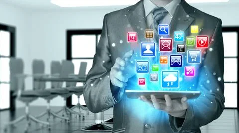 Business man using tablet PC Illustrazione stock