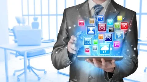 Business man using tablet PC Illustrazione stock