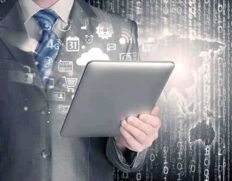 Business man using tablet PC Stock Illustration