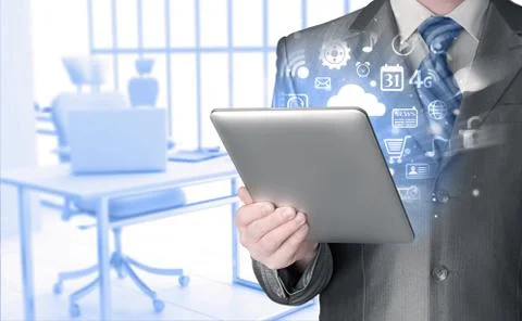 Business man using tablet PC Illustrazione stock