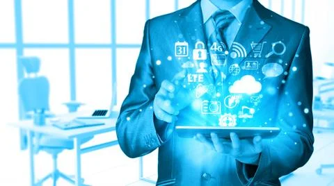 Business man using tablet PC Illustrazione stock