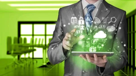 Business man using tablet PC Illustrazione stock