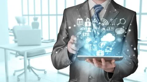 Business man using tablet PC 스톡 일러스트