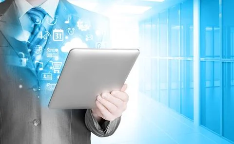 Business man using tablet PC Illustrazione stock