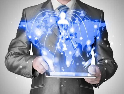 Business man using tablet PC social connection Illustrazione stock