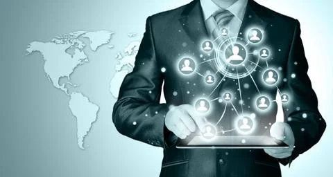 Business man using tablet PC social connection Stock Illustration