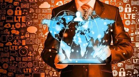 Business man using tablet PC social connection 스톡 일러스트