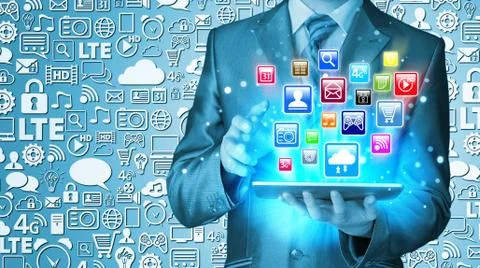 Business man using tablet PC Stock Illustration