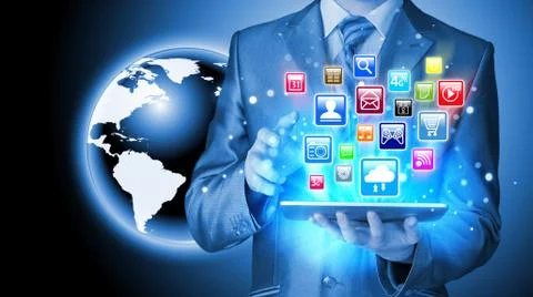 Business man using tablet PC 스톡 일러스트