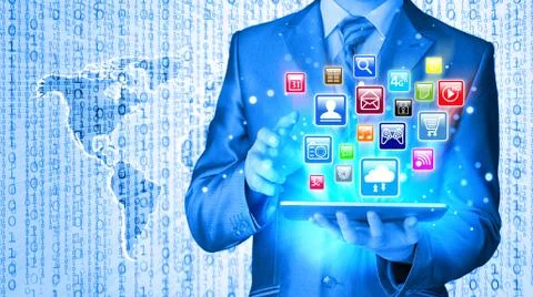 Business man using tablet PC 스톡 일러스트